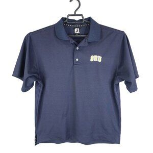 Mens Navy Blue FJ ORU Polo Shirt 100% Polyester Short Sleeve Size L